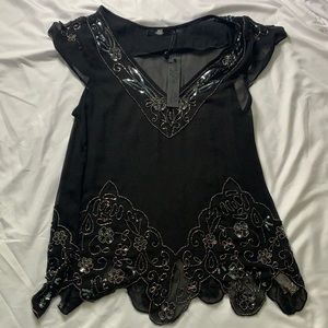BKE - NWT - black sheer embellished top